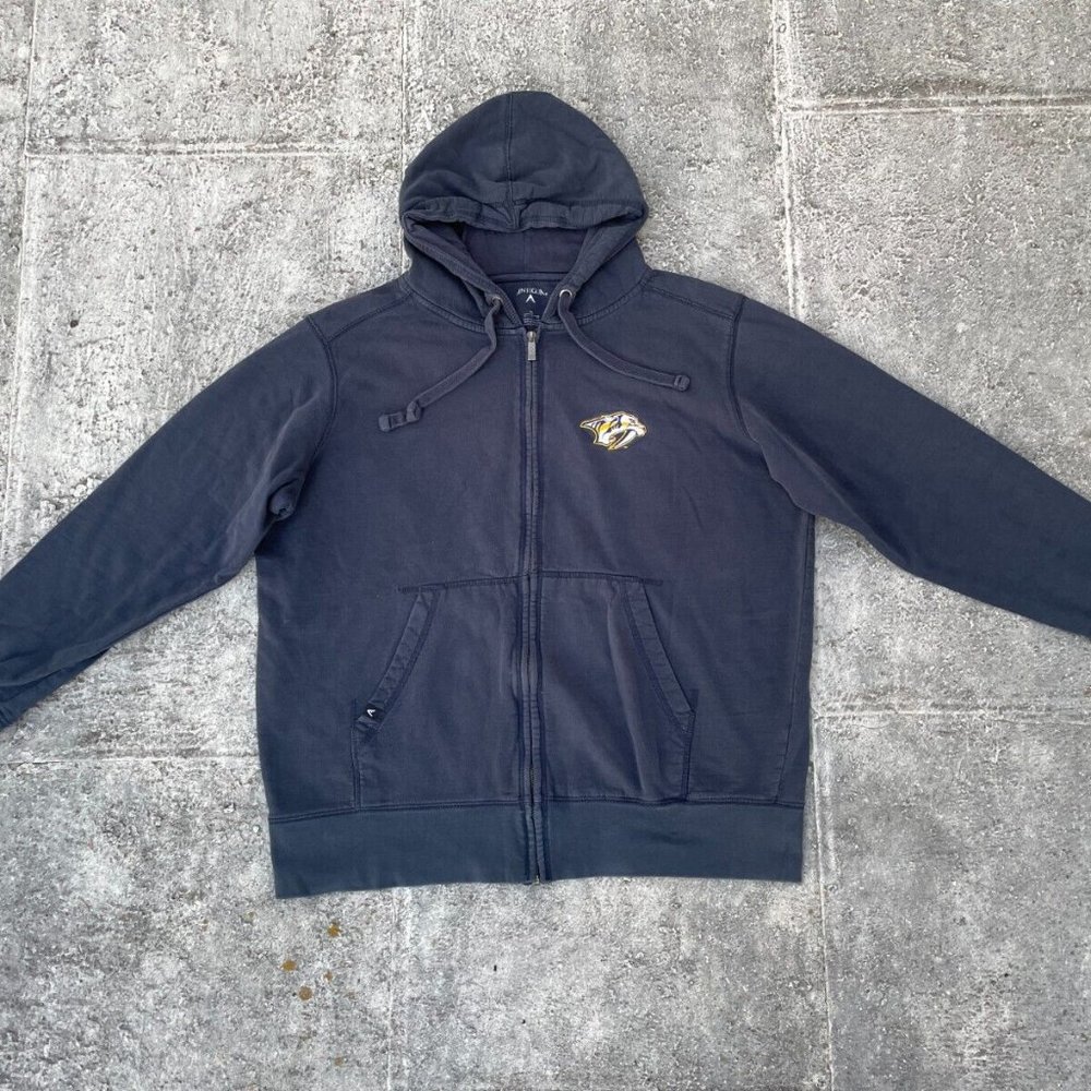 Antiqua Men Hoodie Jacket Long Sleeve Zip Up Blue Hooded Coat Size XL